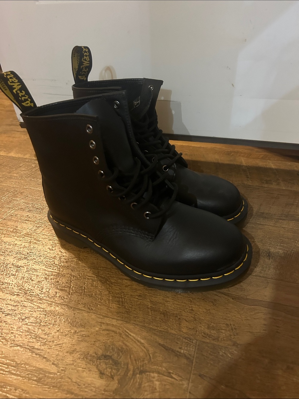Dr. Martens Black Lace-Up Boots with Yellow Stitching Never Used
